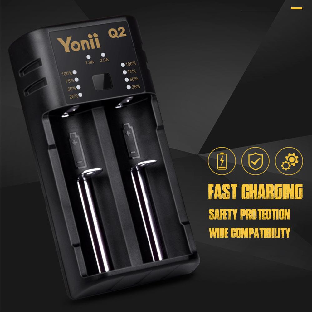 Bộ sạc pin YONII Q2 USB 2 Khe cắm cho 18650 18350 26650 10440 14500 16340 3.7V Li-ion AA AAA NiMH