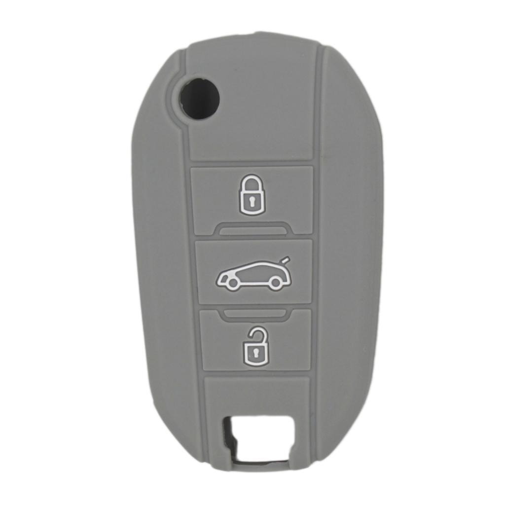Silicone Car Key Case for Folding Remote Key Fob Case Shell 3 Buttons Gray