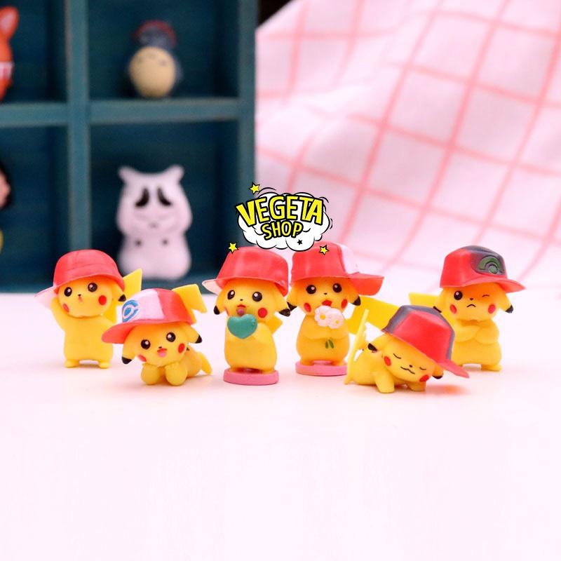 Mô hình Pikachu - Trọn bộ 6 mô hình Pikachu đội mũ cực dễ thương - Cao khoảng 3~5cm