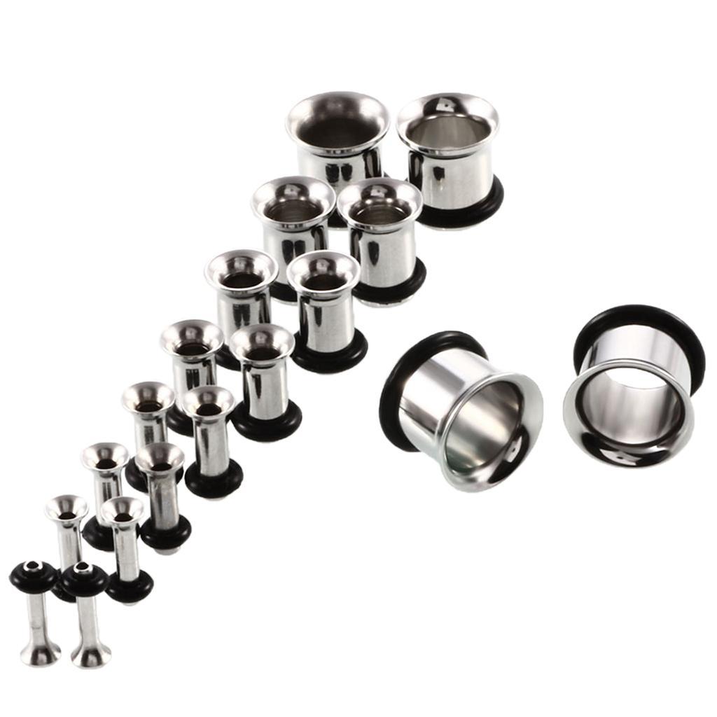 9 Pair Stainless Steel Ear Gauges Stretching Tunnel 14g-00g