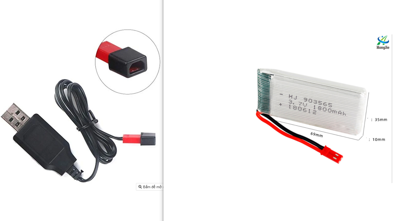 Pin kèm sạc 3.7v 1800mah JST Pin sạc máy bay