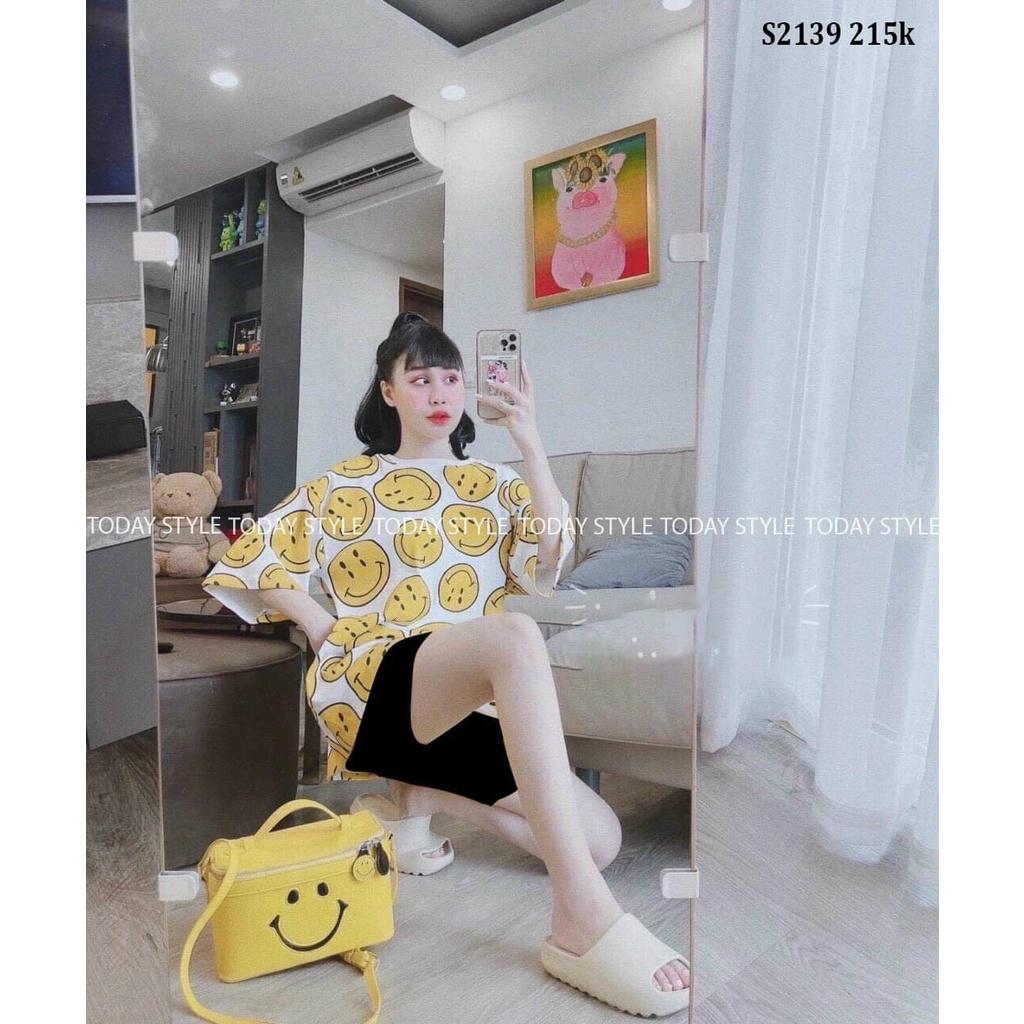 SET BỘ ĐÙI ÁO NỮ FOM IN HÌNH MẶT CƯỜI CUTE KÈM QUẦN THỜI TRANG
