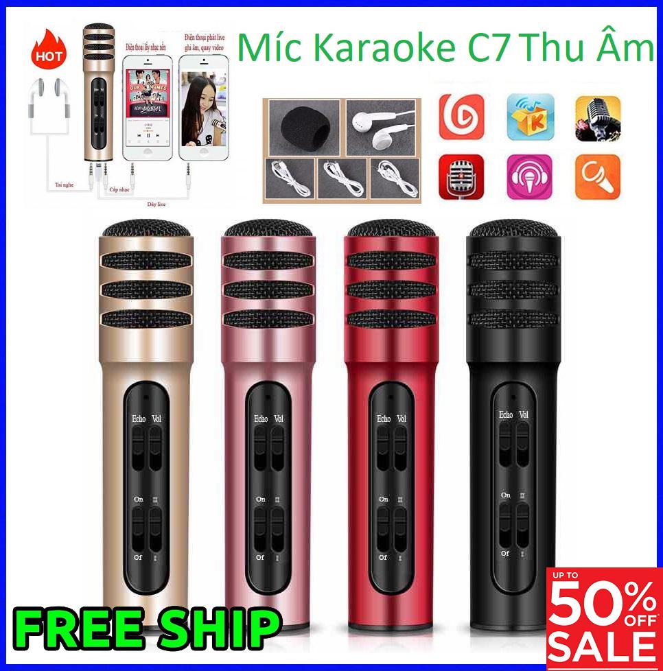 Mic karaoke, thu âm trên điện thoại,  livestream cho điện thoại C7 thu âm 3 IN 1, với âm thanh tự nhiên và tinh khiết.