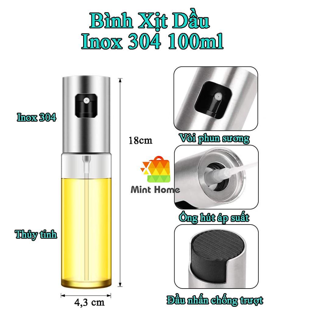 Bình xịt dầu ăn kiêng, olive, nước, đựng dấm táo, gia vị phun sương chai thủy tinh nắp inox phụ kiện nồi chiên không dầu