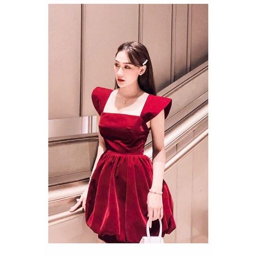 Đầm Xòe Nhung Đỏ Cổ U Đi Chơi Noel & Tết Cực Xinh Xắn BY8368