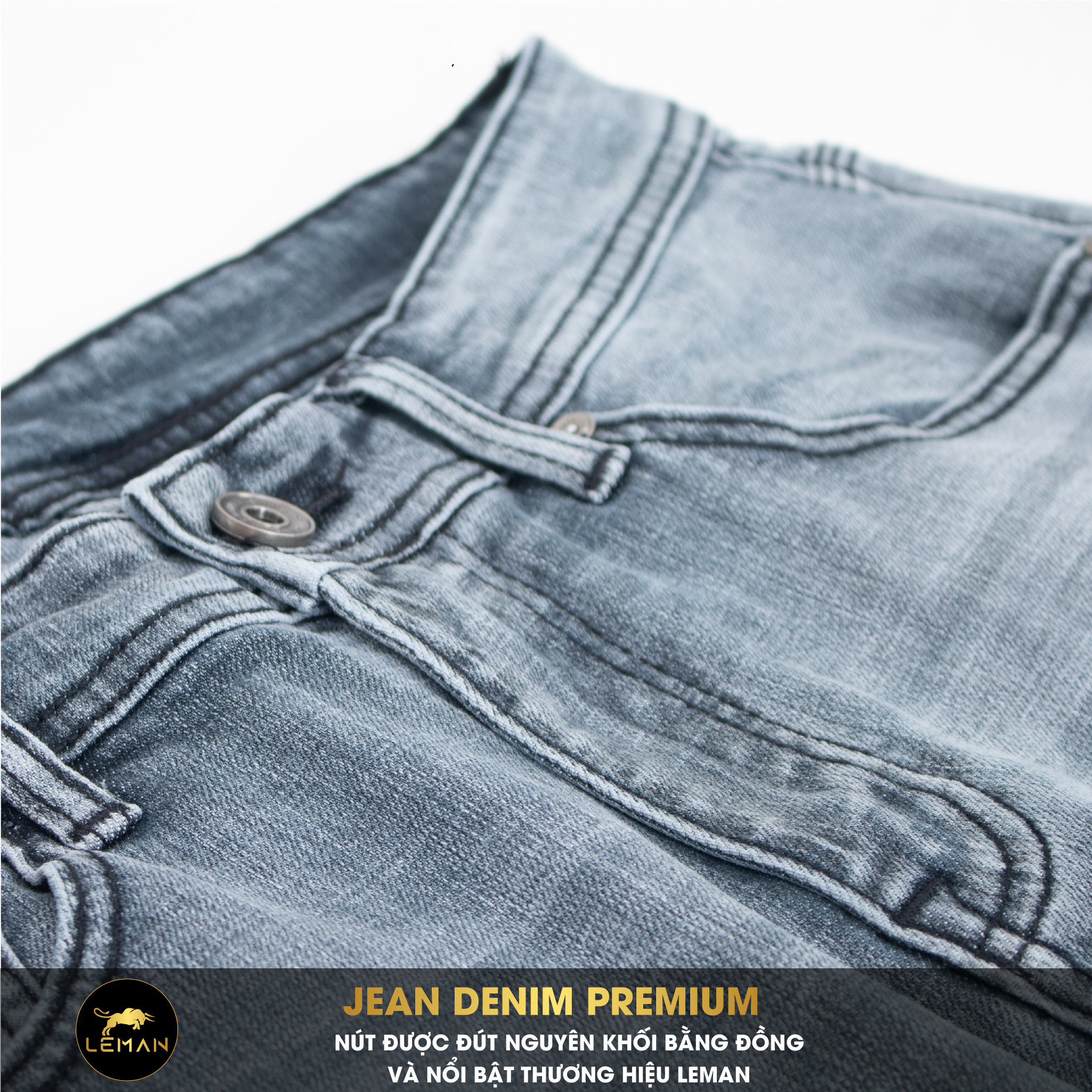 Quần Jean nam Leman xám khói trơn JD13 - Slim Form