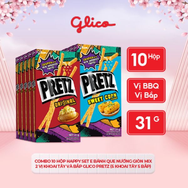 Bánh que nướng giòn mix 2 vị khoai tây và bắp GLICO Pretz
