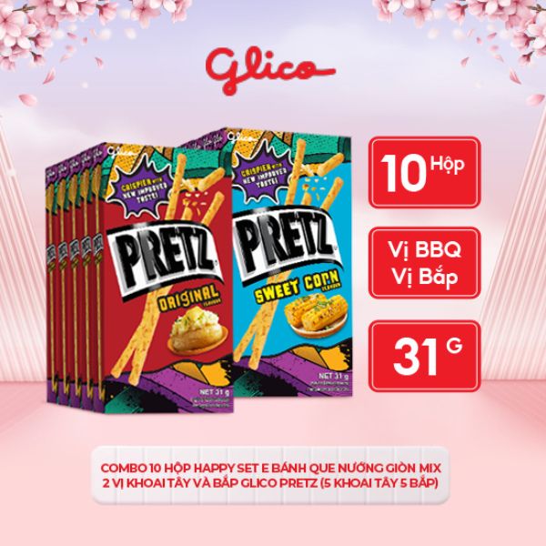 Bánh que nướng giòn mix 2 vị khoai tây và bắp GLICO Pretz (Combo Happy Set E - 5 khoai tây 5 bắp)