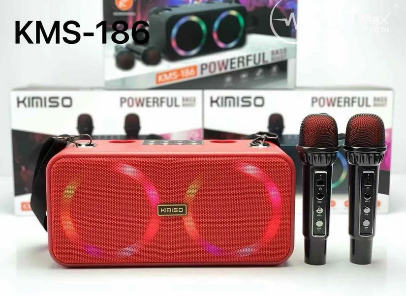 Loa Karaoke Bluetooth KMS-186 Bass Mạnh Âm Thanh Lớn Hát Hay Có Led Kèm 2 Micro