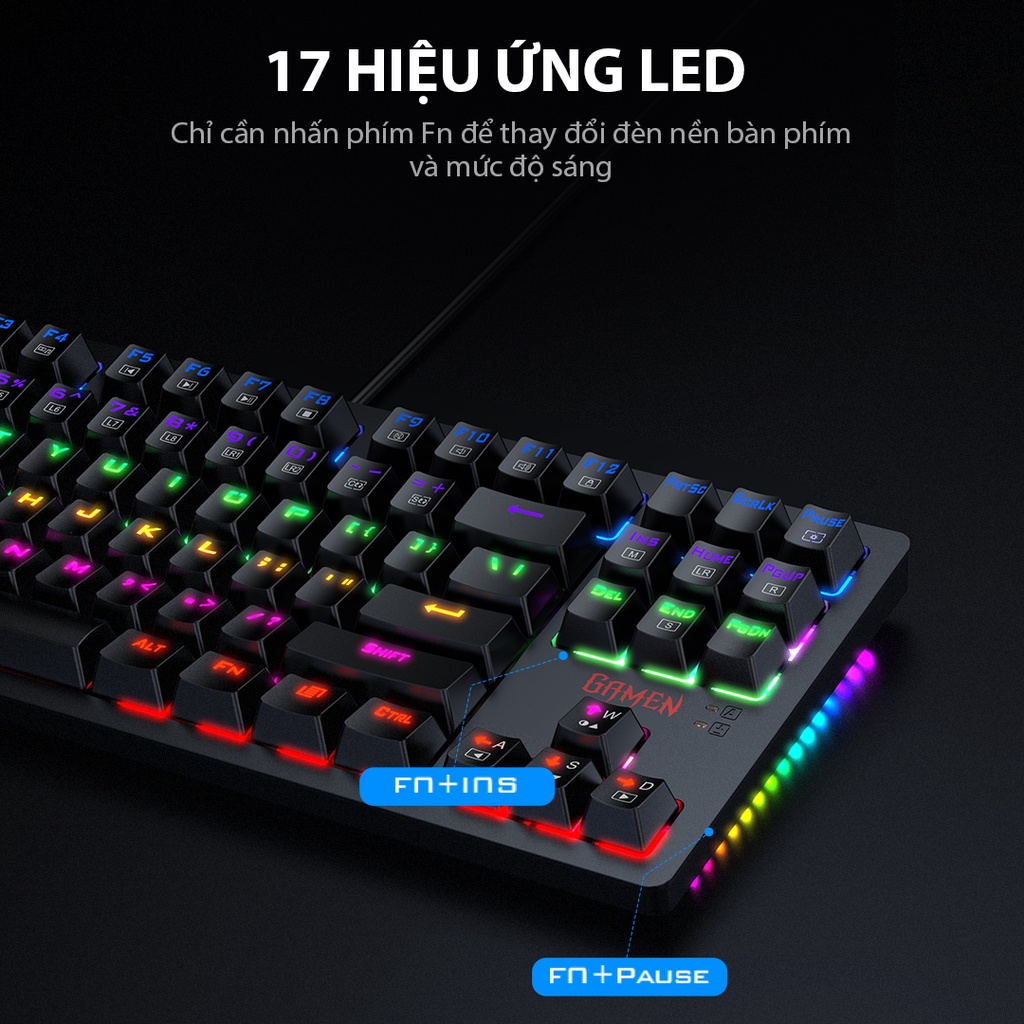 Bàn Phím Cơ Gamen Titan II Game Thủ Đèn LED RGB Phím Bấm Bền Màu Cho Máy Tính Laptop - Hàng Chính Hãng