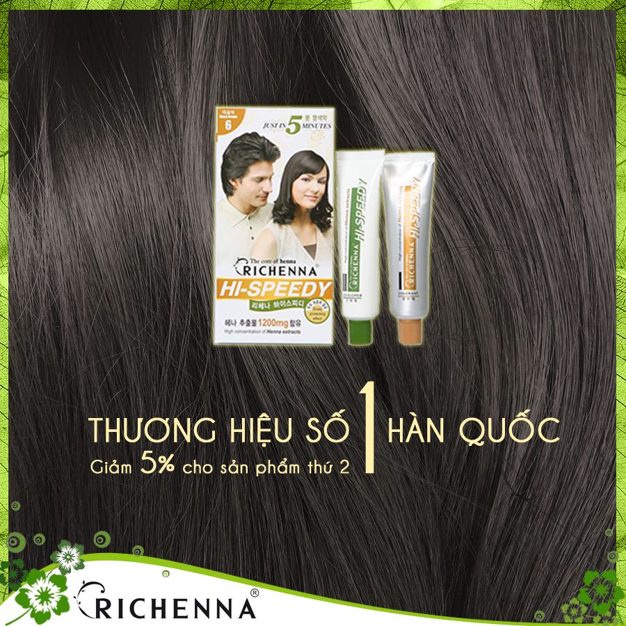 Gội nhuộm phủ bạc thảo dược Richenna - Richenna EZ Speedy Hair Color (số 6)