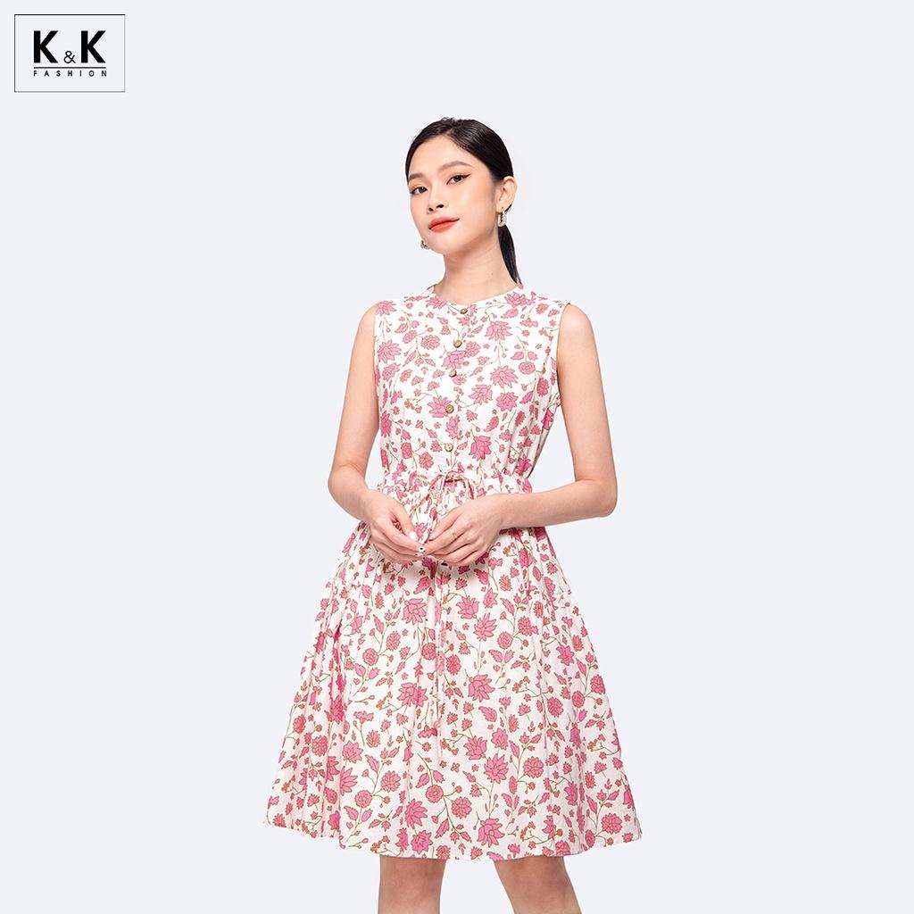 Đầm Hoa Sát Nách Dáng Xòe K&amp;K Fashion KK130-32 Chất Liệu Linen