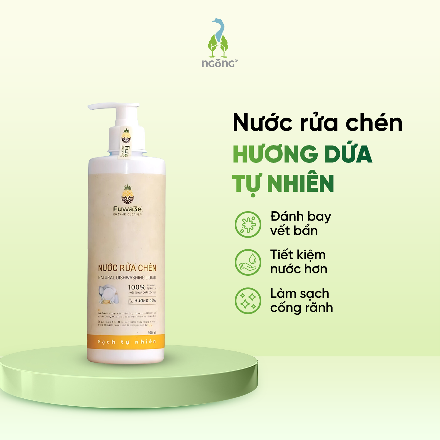 Nước Rửa Chén Fuwa3e Hương Dứa Làm Sạch Dầu Mỡ An Toàn Cho Gia Đình Chai 500ml