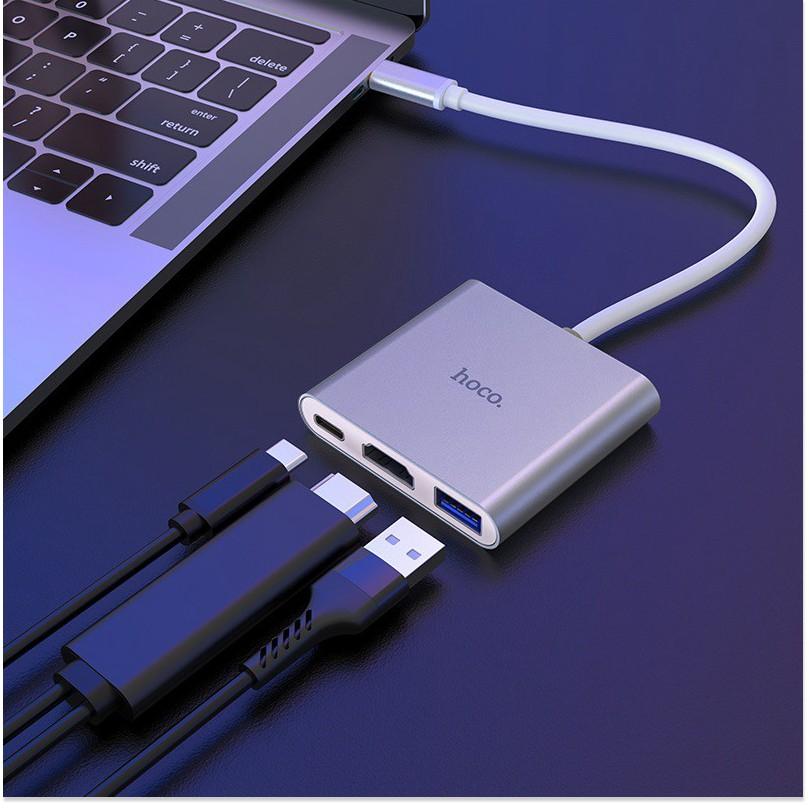 Hub chuyển Hoco HB14 TYPE-C Sang 3 cổng HDMI và USB 3.0 và TYPE-C.