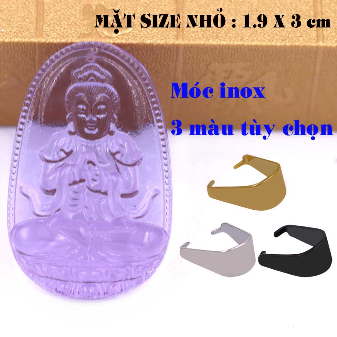 Mặt Phật Đại nhật như lai pha lê tím 1.9cm x 3cm  kèm móc dây chuyền inox vàng, Phật bản mệnh, mặt dây chuyền Phật giáo