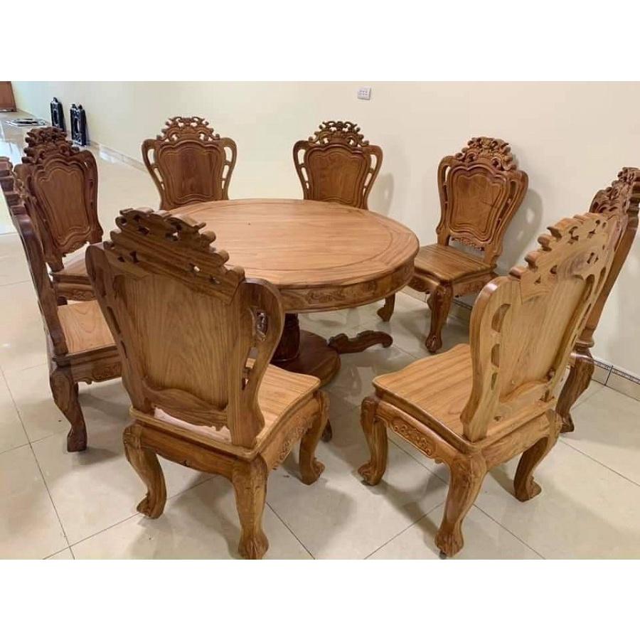 Bàn ghế ăn gỗ gõ đỏ bàn tròn