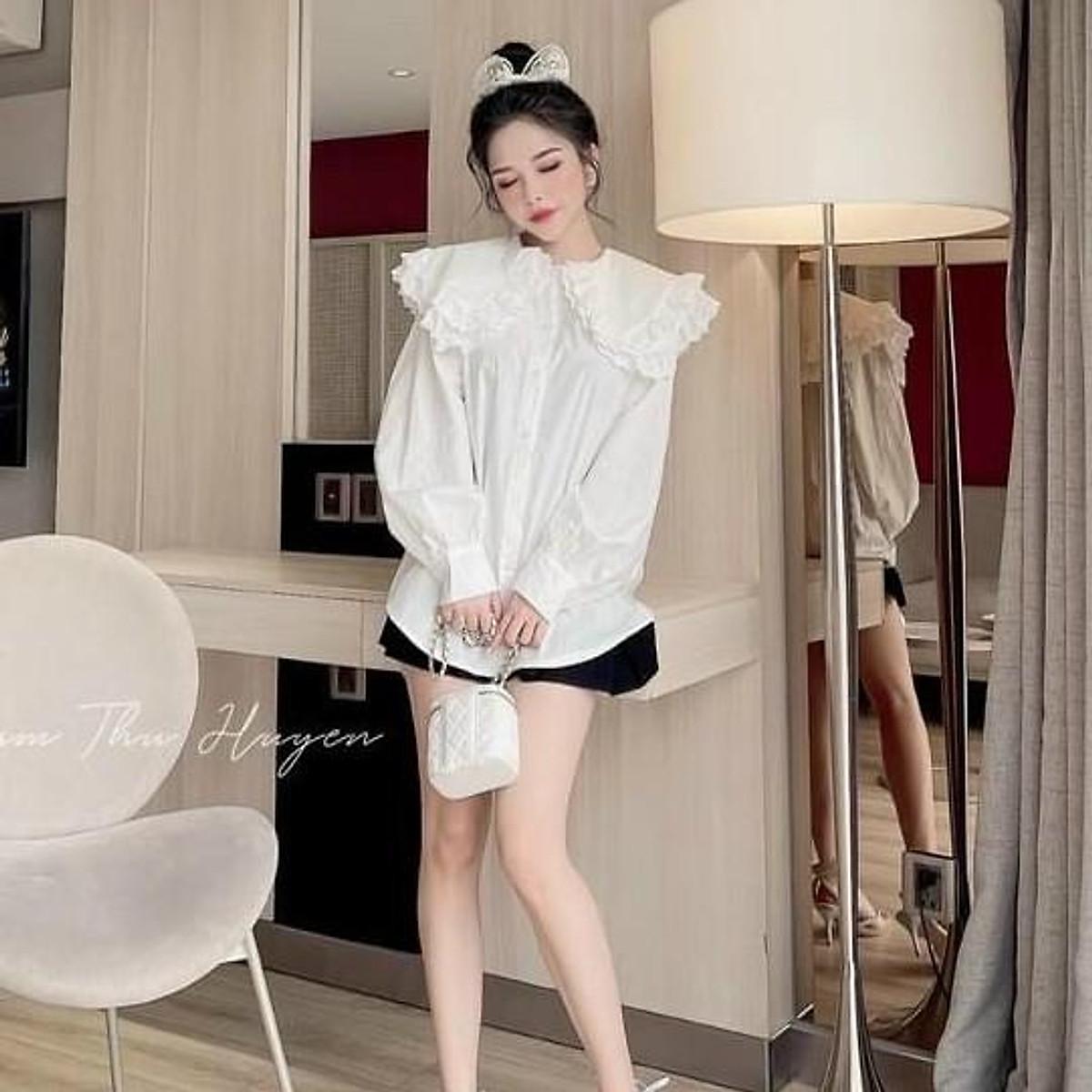 Áo Sơ Mi Nữ Tay Dài Cổ Bèo M055 Dáng Rộng Chất Voan Dày Cho nữ dưới 55kg Xinh Xắn