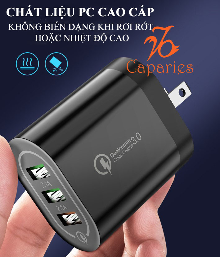 Củ Sạc 3 USB 18W Nhanh Quick Charge 3.0 - Chính Hãng CAPARIES VIỆT NAM