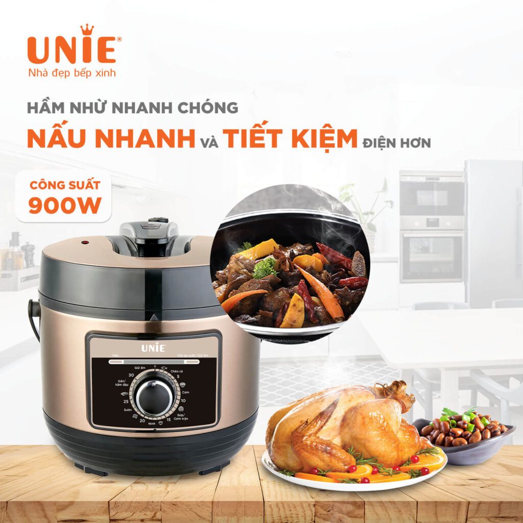 Nồi Áp Suất Điện Unie UPC5081Y, 900w-1.0Lit, Lòng Nồi 5 Lớp Dày 2.2mm Phủ Ceramic, Hàng Chính Hãng