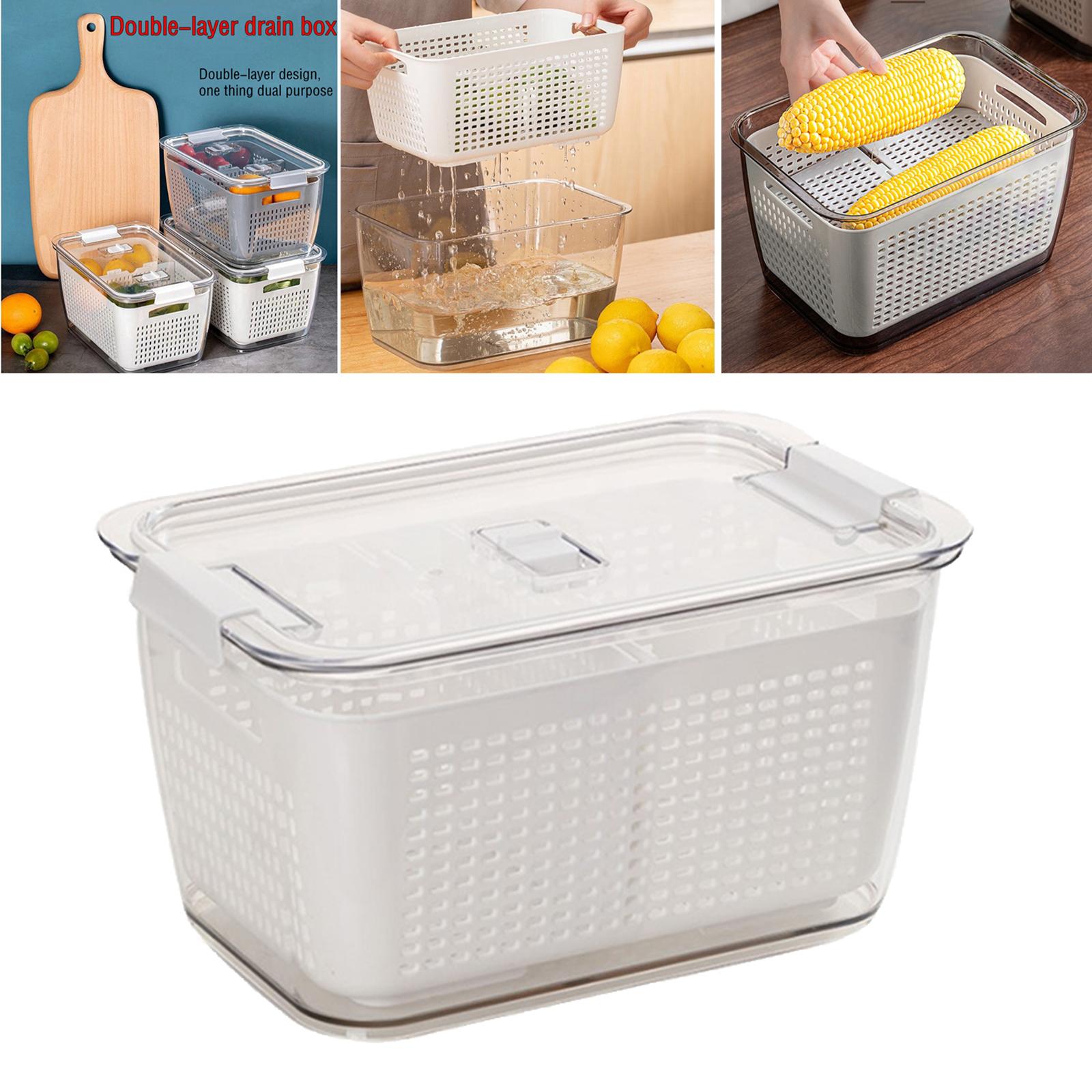 3xProfessional 3-in-1 Drain Basket Vegetable Fruit Partitions Storage Box white