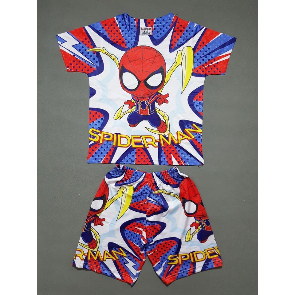 Bộ thun cotton lạnh mềm mát loại 1 họa tiết paw patrol spiderman siêu nhân bé trai