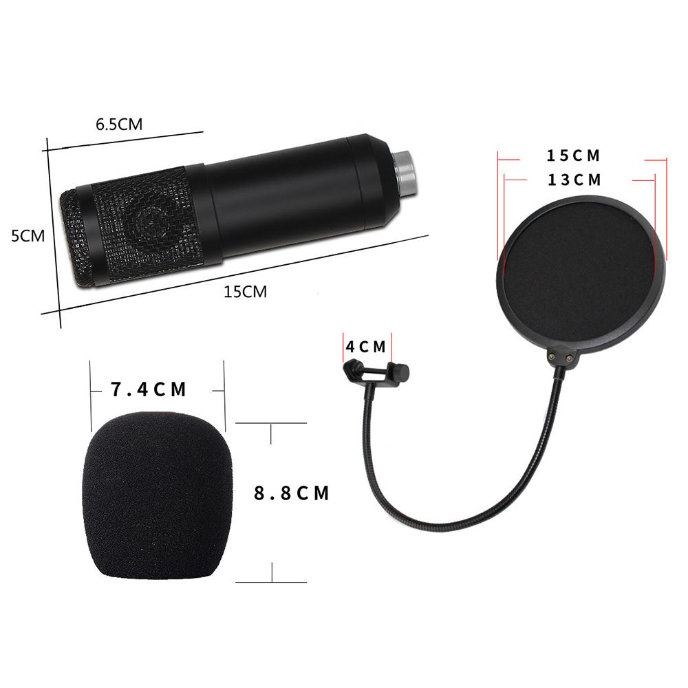 Bộ micrô ngưng tụ ghi âm trong phòng thu với giá đỡ sốc + Chân đế kéo linh hoạt + Bộ lọc bật + Kính chắn gió