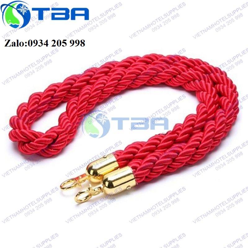 Dây thừng bện màu đỏ móc khóa mạ vàng cho trụ chắn inox cao cấp