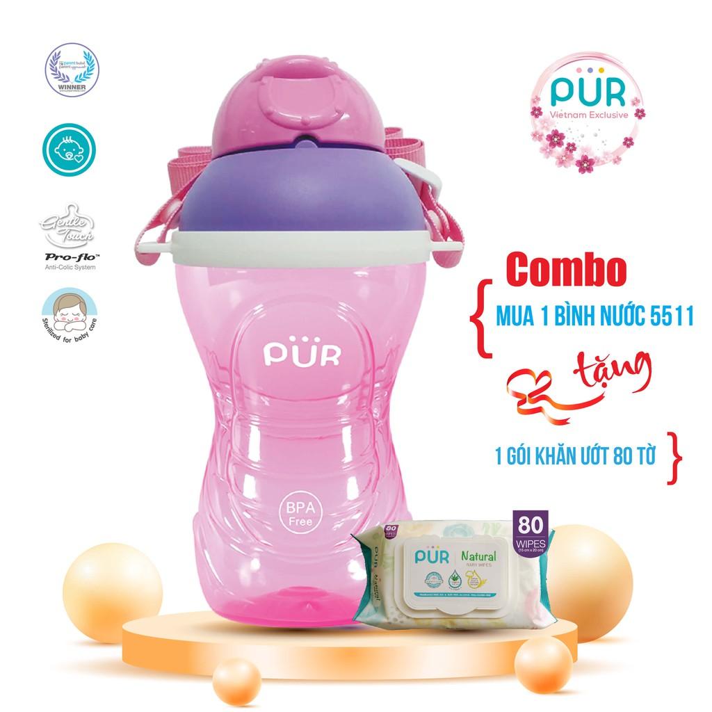 Bình nước có dây đeo Pur 390ml - Tặng gói khăn ướt 80 tờ