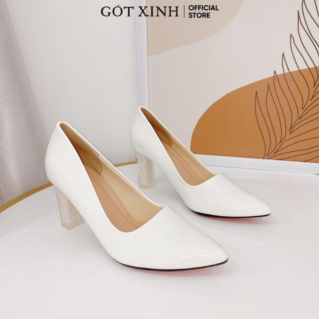 Giày cao gót nữ GÓT XINH G1 da bóng đế vuông cao 7cm