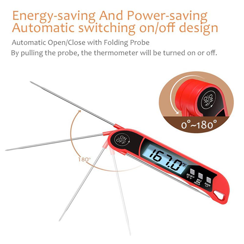 Meat Cooking Thermometer Digital Instant Read Portable Foldable LED Display Food Thermometer for Home Kitchen BBQ Grill