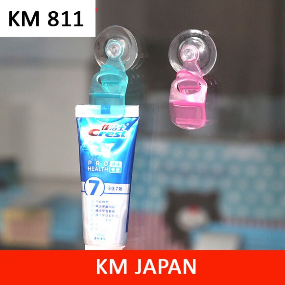 Vỉ 2 móc hít kẹp tuýp thuốc đánh răng, mỹ phẩm KM- 811X hàng Nhật - Xanh