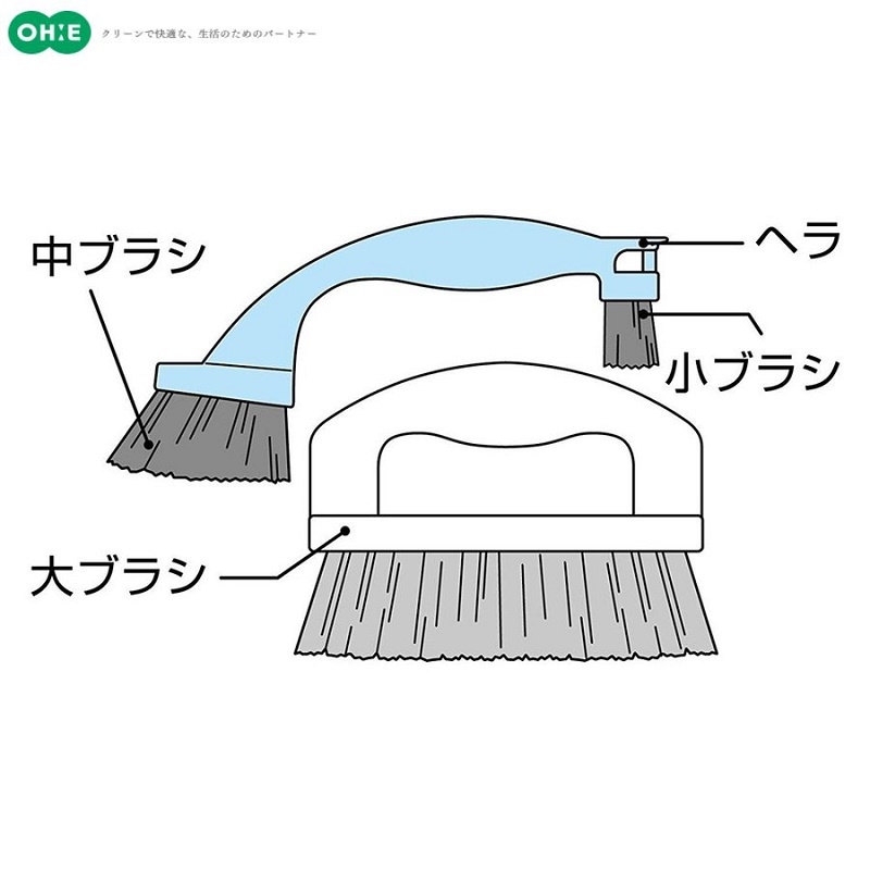 Combo bàn chải đa năng Ohe + bộ 2 chiếc móc treo đồ có núm hít chân không - made in Japan