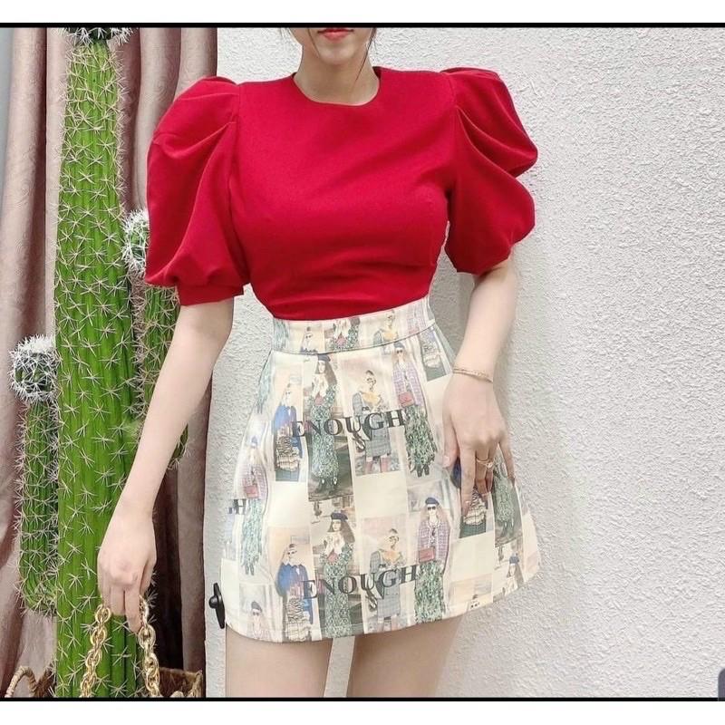 Áo croptop tay phồng + chân váy A