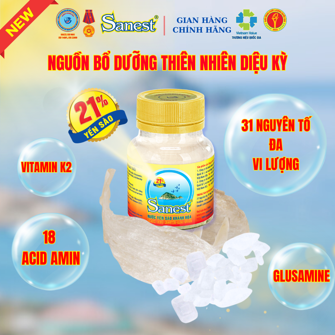 NEW [ Combo 10 lọ] Nước Yến sào Khánh Hòa Sanest 21% - Dành cho Người Cao Tuổi - Có đường