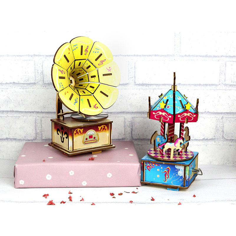 Đồ chơi lắp ráp gỗ 3D Mô hình Hộp nhạc Music box Hình Máy Hát AM6101