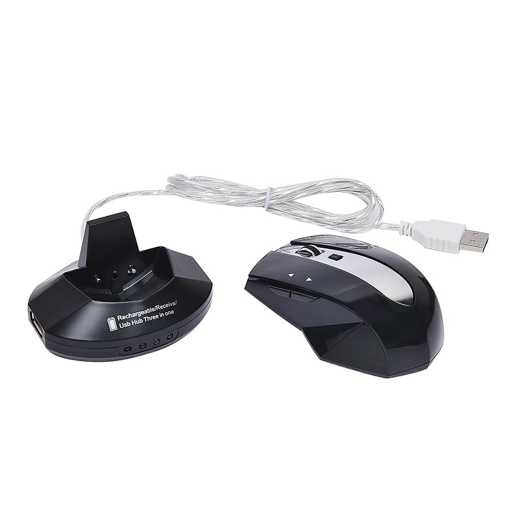 Chuột sạc không dây 2.4G chơi game 6D quang học với 4 cổng USB Hub Đế sạc MG-011
