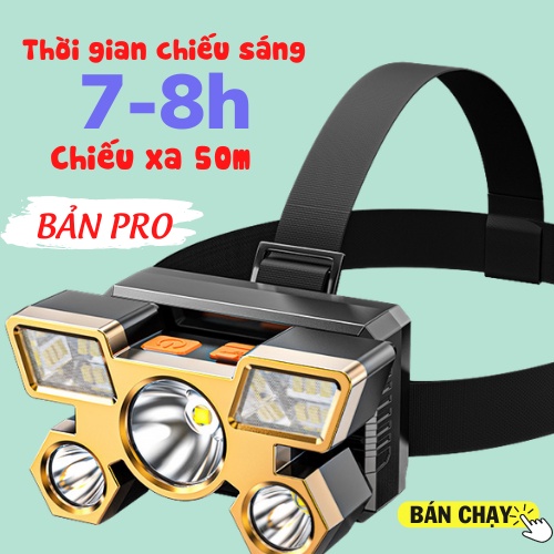 Đèn Pin Đội Đầu 5 Bóng Siêu Sáng Tích Điện Có Dây Đeo Đầu Chống Nước Tiện Lợi.