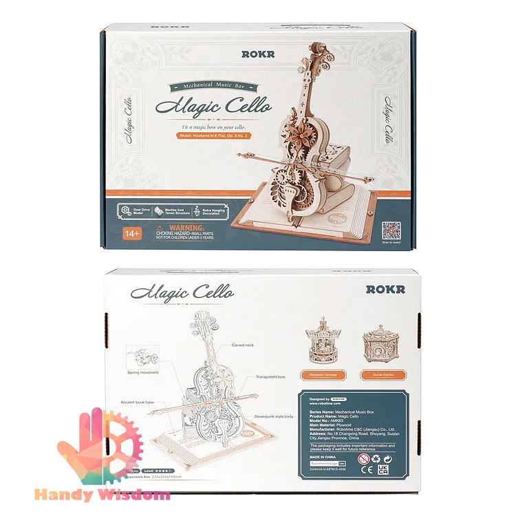 Mô hình hộp nhạc gỗ - Đàn Cello - Robotime Magic Cello AMK63