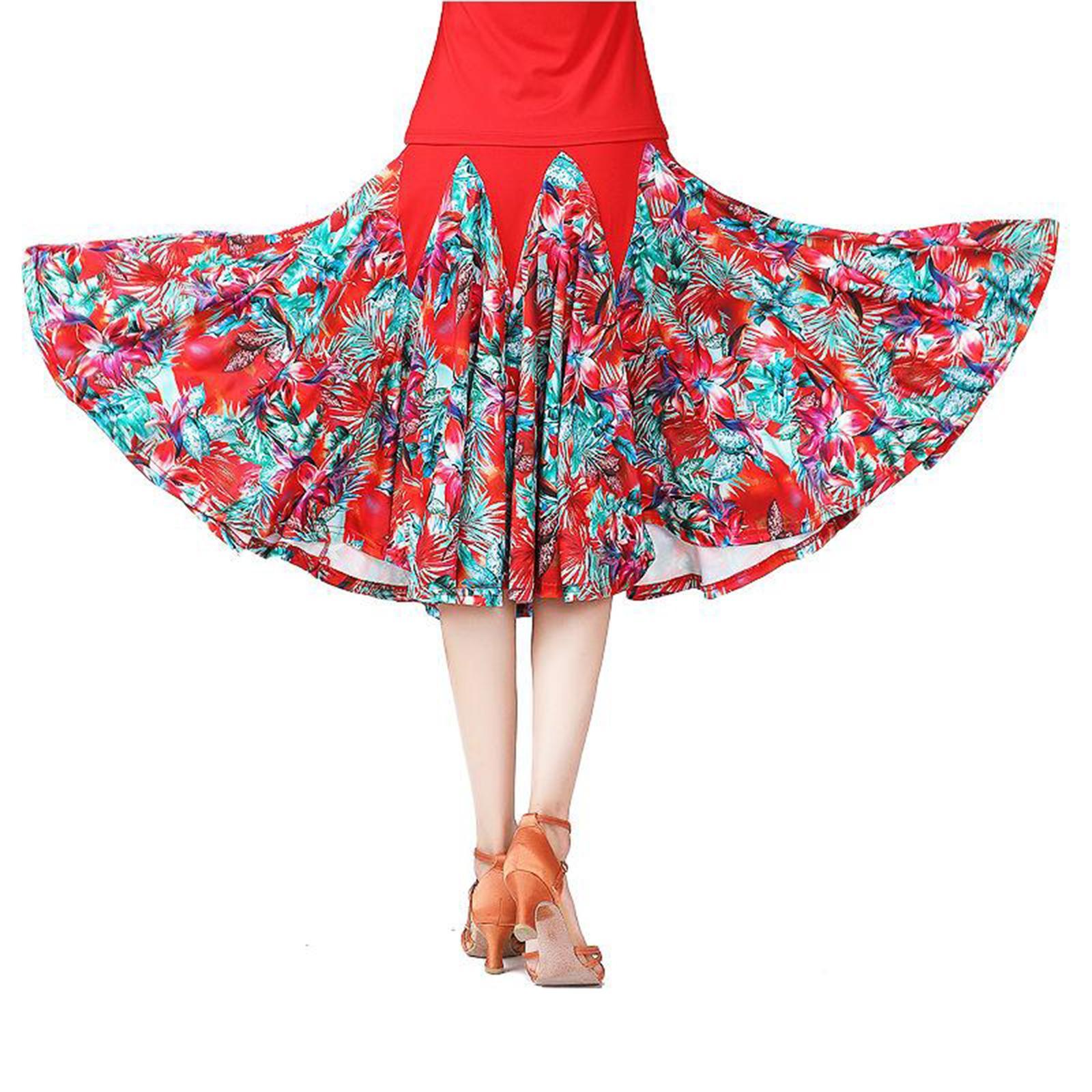Women Latin Ballroom Dance Skirt Waltz Flamenco Skirts Red