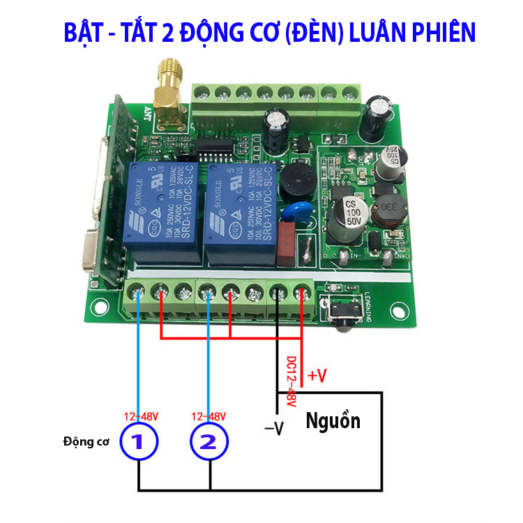 Công tắc điều khiển đảo chiều động cơ DC12-48V có hành trình V5_Tần số 433Mhz