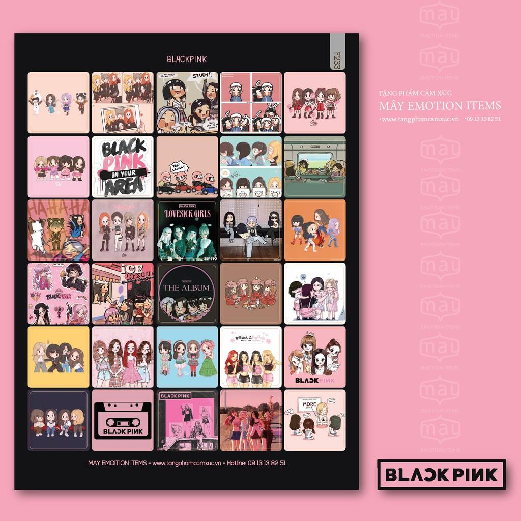 Sticker Kpop - Blackpink, BT21 tấm A5 có 30 Hình đã Cắt Sẵn - Hình in sắc nét - Bền màu - Keo dính tốt