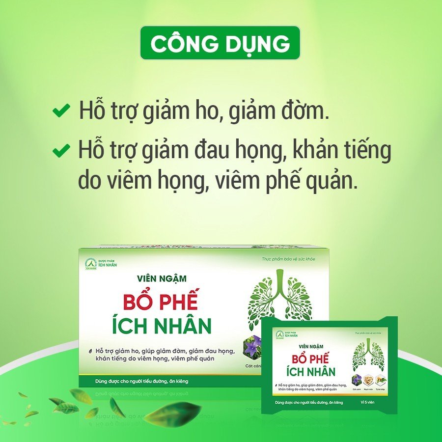 Viên Ngậm Bổ Phế Ích Nhân giảm ho, giảm đau họng, giảm khản tiếng được chiết xuất thảo dược (Hộp 100 viên)