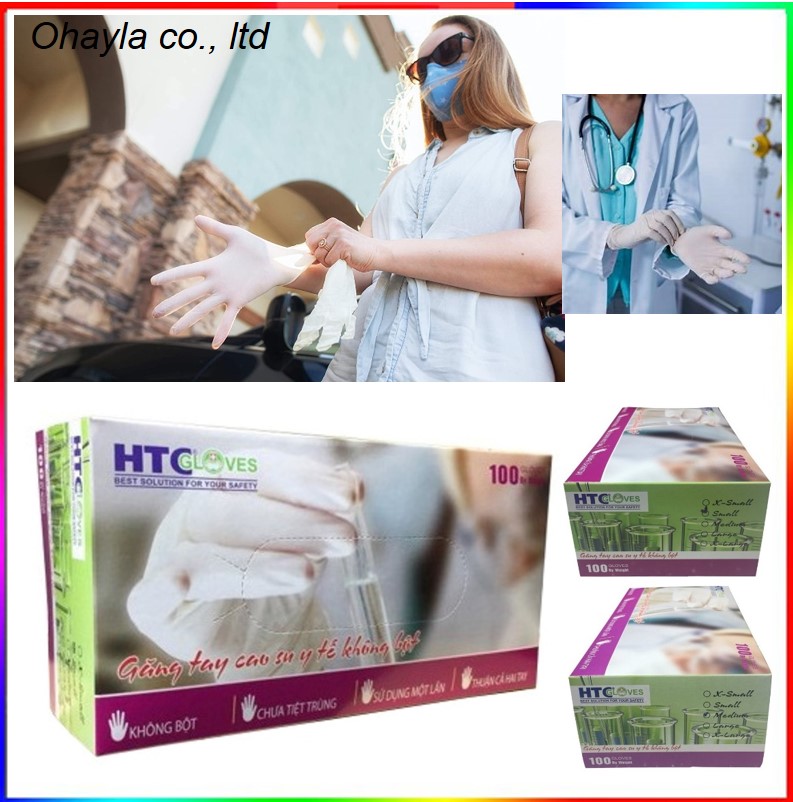 Găng tay y tế HTC cao su Latex, không bột 100 cái/hộp