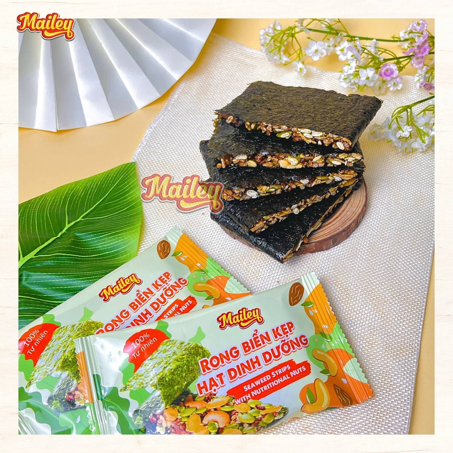 [COMBO 2 HỘP]Rong biển kẹp hạt dinh dưỡng Mailey - hỗ trợ ăn kiêng giảm cân, bánh ngũ cốc dinh dưỡng