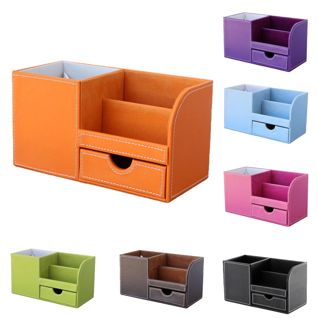 Multi-function PU Leather Desk Stationery Organizer Storage Box Pen/Pencil ,Cell phone, Business Name Cards Remote Control Holder