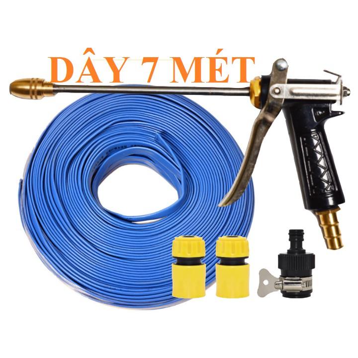 Bộ dây vòi xịt nước rửa xe, tưới cây , tăng áp 3 lần, loại 7m, 10m 206318 đầu đồng, cút,nối đen+ khăn phượt