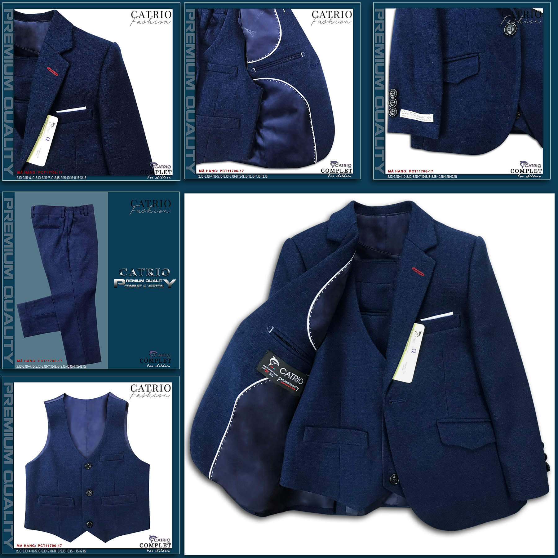 BỘ VEST BÉ TRAI CATRIO PCT11706/17 LÀ BỘ COMPLET TRẺ EM từ 2 tuổi đến 12 tuổi phù hợp ngày lễ tết, tiệc cưới thuộc BST quần áo complet veston trẻ em CATRIO mùa thu đông 2021