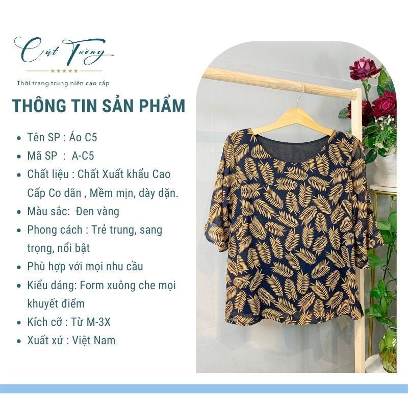 Áo kiểu trung niên thiết kế C5 họa tiết lá vàng chào hè, quà tặng cho mẹ, cho bà - Thời trang Cát Tường