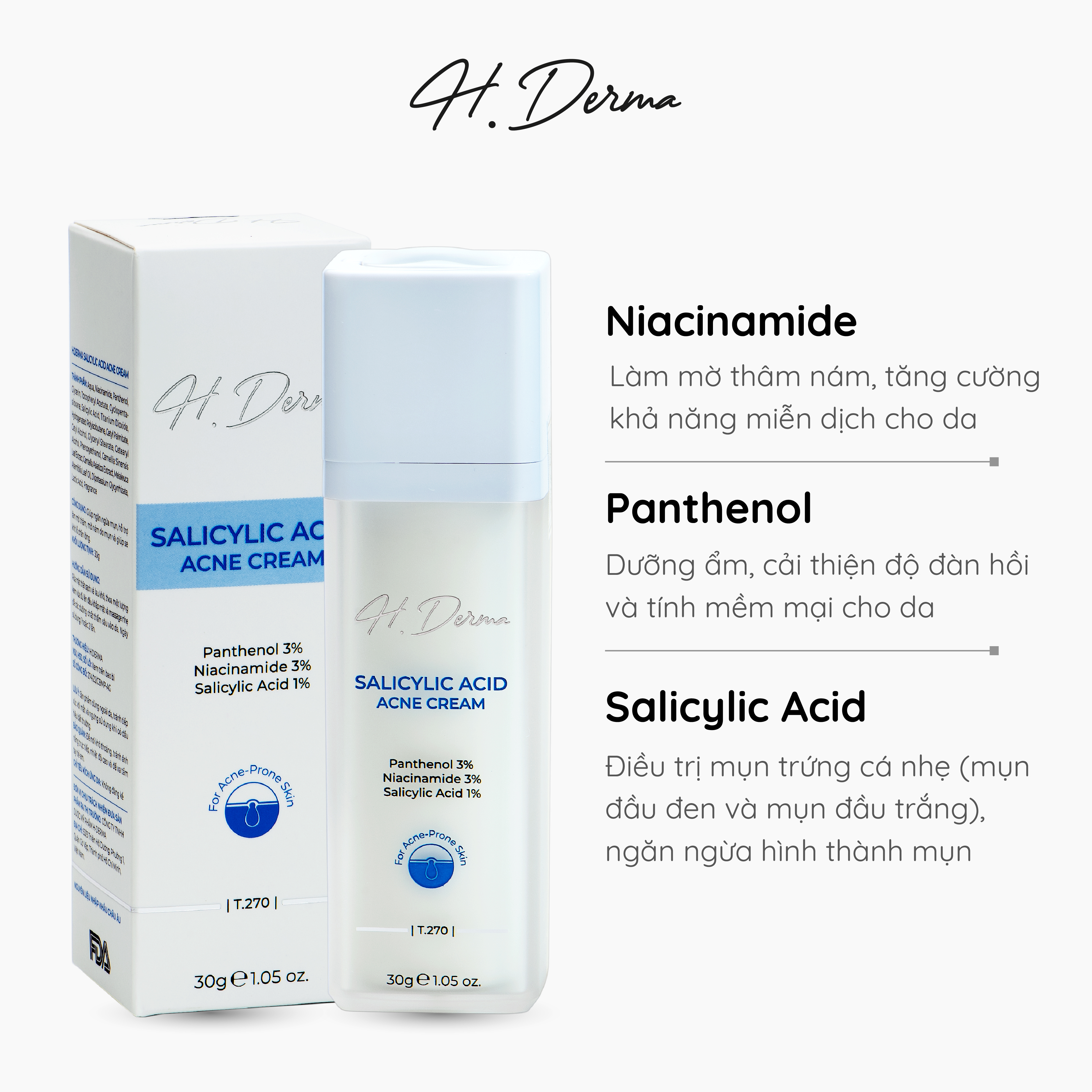 Kem dưỡng ngăn ngừa  T.270 H.Derma Salicylic Acid Acne Cream