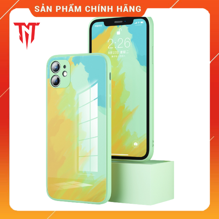 Ốp lưng kính màu Gradient viền dẻo tặng kèm kính cường lực  dành cho iphone - hàng chính hãng